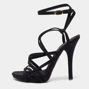 Dolce & Gabbana Black Canvas Strappy Sandals Size 37.5