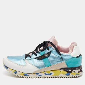 Pre Owned Dolce & Gabbana Multicolor Leather and Fabric Low Top Sneakers Size 39.5