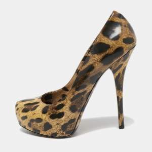 Dolce & Gabbana Two Tone Leopard Print Coated Canvas Platform Pumps Size 39.5