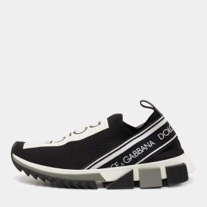 Dolce & Gabbana Black/White Knit Fabric Sorrento Slip On Sneakers Size 38.5