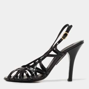 Dolce & Gabbana Black Leather Strappy Slingback Sandals Size 39.5