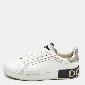 Pre Owned Dolce & Gabbana White Leather Portofino Low Top Sneakers Size 37.5