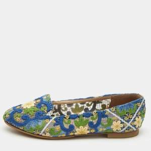 Dolce & Gabbana Tricolor Floral Lace Smoking Slippers Size 37