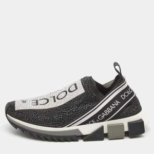 Pre Owned Dolce & Gabbana Black Fabric Crystal Embellished Sorrento Sneakers Size 39