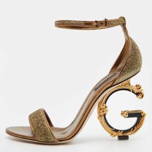 Pre Owned Dolce & Gabbana Gold Lurex Fabric Bette Sculpture Heel Open Toe Sandals Size 39
