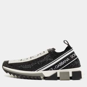 Pre Owned Dolce & Gabbana Black Crystal Embellished Knit Fabric Sorrento Sneakers Size 39