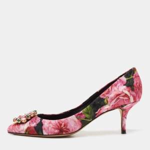 Pre Owned Dolce & Gabbana Pink/Green Floral Canvas Crystal Embellished Pumps Size 41