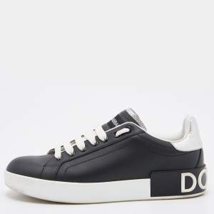 Pre Owned Dolce & Gabbana Black/Silver Leather Portofino Low Top Sneakers Size 37