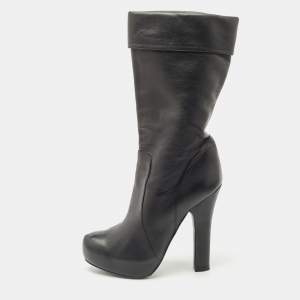 Dolce & Gabbana Black Leather Calf Length Boots Size 37.5