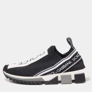 Pre Owned Dolce & Gabbana Black/White Knit Fabric Sorrento Sneakers Size 41 