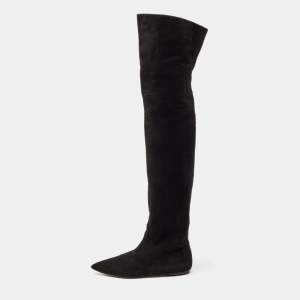 Pre Owned Dolce & Gabbana Black Suede Knee Length Boots Size 37.5