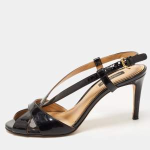 Dolce & Gabbana Black Patent Leather Slingback Sandals Size 37