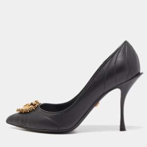 Pre Owned Dolce & Gabbana Black Leather Devotion Pumps Size 39
