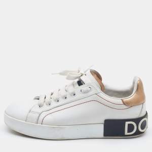 Pre Owned Dolce & Gabbana White Leather Portofino Low Top Sneakers Size 36