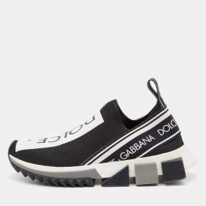 Pre Owned Dolce & Gabbana Black/White Knit Fabric Sorrento Sneakers Size 36