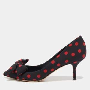 Pre Owned Dolce & Gabbana Black/Red Polka Dot Fabric Bow Pumps Size 39