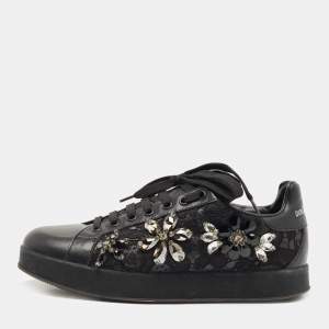 Pre Owned Dolce & Gabbana Black Leather, Lace  Low Top Sneakers Size 37