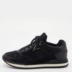 Pre Owned Dolce & Gabbana Black Lace and Leather Low Top Sneakers Size 39