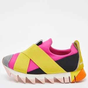 Pre Owned Dolce & Gabbana Tricolor Neoprene and Elastic Band Ibiza Slip On Sneakers Size 36