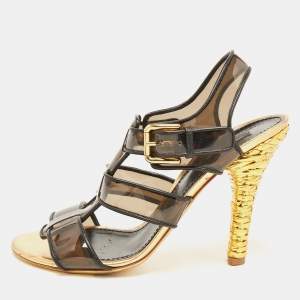 Dolce & Gabbana Black PVC and Leather Strappy Sandals Size 40