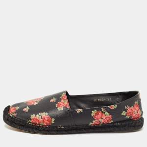 Pre Owned Dolce & Gabbana Black Leather Flower Print Espadrille Size 41