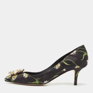 Pre Owned Dolce & Gabbana Multicolor Floral Print Brocade Fabric Crystal Embellished Pumps Size 38.5
