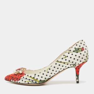 Pre Owned Dolce & Gabbana Multicolor Floral Fabric Embellished Crystal Embellished Pointed Toe Pumps Size 39