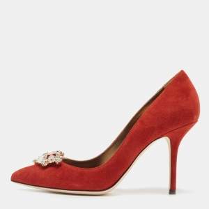 Pre Owned Dolce & Gabbana Orange Suede Embellished Pumps Size 38