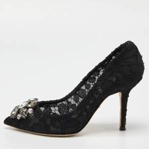 Pre Owned Dolce & Gabbana Black Lace Bellucci Pumps Size 35