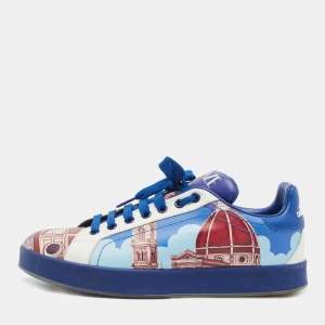 Pre Owned Dolce & Gabbana Tricolor Printed Leather Low Top Sneakers Size 39.5