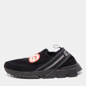 Pre Owned Dolce & Gabbana Black Stretch Technical Fabric DG Patch Slip On Sneakers Size 40