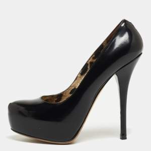 Pre Owned Dolce & Gabbana Black Patent Leather Platform Pumps Size 37.5