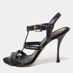 Pre Owned Dolce & Gabbana Black Python Strappy Sandals Size 39