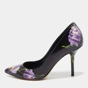 Pre Owned Dolce & Gabbana Black/Purple Floral Print Leather Pointed Toe Pumps Size 38