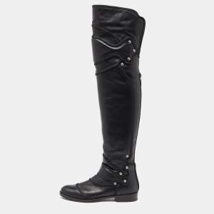 Pre Owned Dolce & Gabbana Black Leather Knee Length Boots Size 37