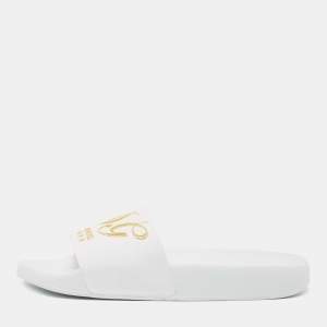 Pre Owned Dolce & Gabbana White Rubber Embroidered DG Slides Size 36