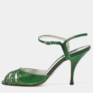 مملوكة مسبقًا Dolce & Gabbana Green Embossed Python Ankle Strap Sandals Size 39.5