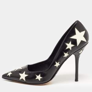 Pre Owned Dolce & Gabbana Black/White Leather Star Pumps Size 39
