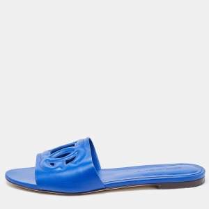 Pre Owned Dolce & Gabbana Blue Leather Flat Slides Size 38