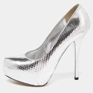 Dolce & Gabbana Silver Python Platform Pumps Size 38