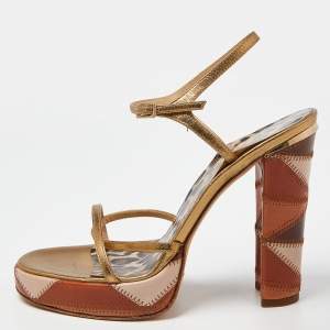مملوكة مسبقًا Dolce & Gabbana Gold Leather Platform Ankle Strap Sandals Size 38