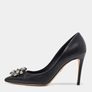 Pre Owned Dolce & Gabbana Black Lizard Leather Bellucci Pumps Size 38