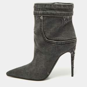 Pre Owned Dolce & Gabbana Grey Distressed Denim Pointed Toe Ankle Boots Size 37.5
