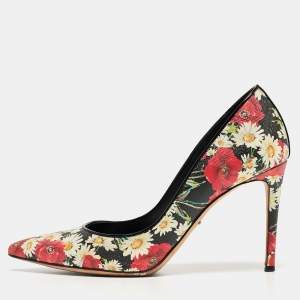 Pre Owned Dolce & Gabbana Tricolor Floral Print Textured Leather Pointed Toe Pumps Size 37