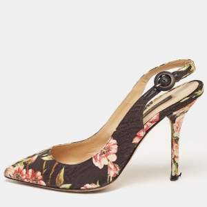 Dolce & Gabbana Multicolor Floral Print Brocade Slingback Pointed Toe Pumps Size 38 