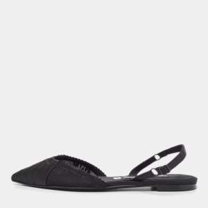 Pre Owned Dolce & Gabbana Black Satin and Mesh Slingback Flats Size 37