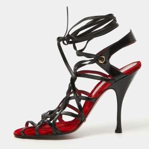 مملوكة مسبقًا Dolce & Gabbana Red/Black Patent and Leather Lace Up Sandals Size 39