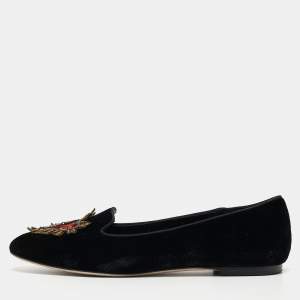 Dolce & Gabbana Black Embroidered Velvet Smoking Slippers Size 38