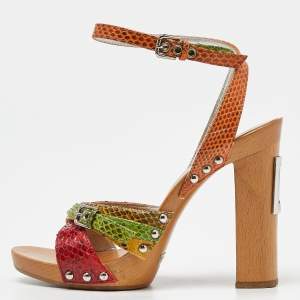 Dolce & Gabbana Multicolor Watersnake Leather Block Heel Strappy Sandals Size 36