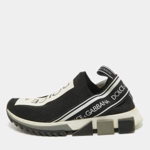 Pre Owned Dolce & Gabbana Black/White Knit Fabric Sorrento Sneakers Size 38.5